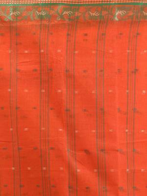 Orange pure cotton tant saree with woven designs 4