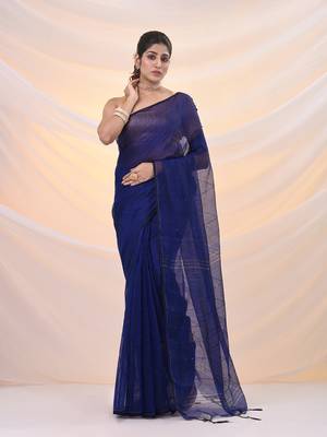 Blue cotton blend saree with sequin work 1