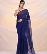 Blue cotton blend saree with sequin work