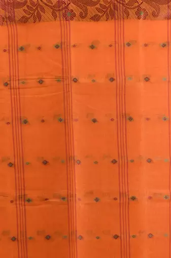 Orange pure cotton tant saree with woven designs