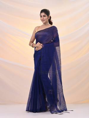 Blue cotton blend saree with sequin work 2