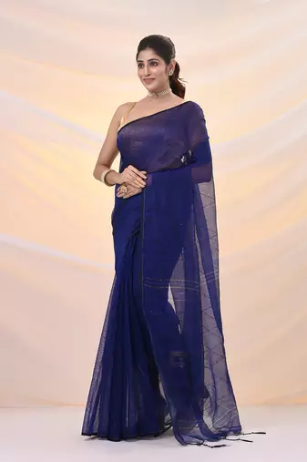 Blue cotton blend saree with sequin work