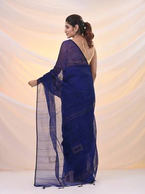 Blue cotton blend saree with sequin work 3
