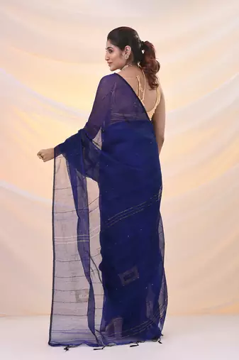 Blue cotton blend saree with sequin work