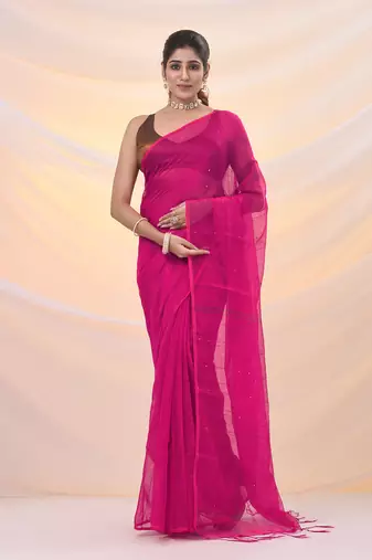 Pink cotton blend saree with sequin work