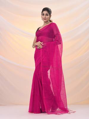 Pink cotton blend saree with sequin work 2