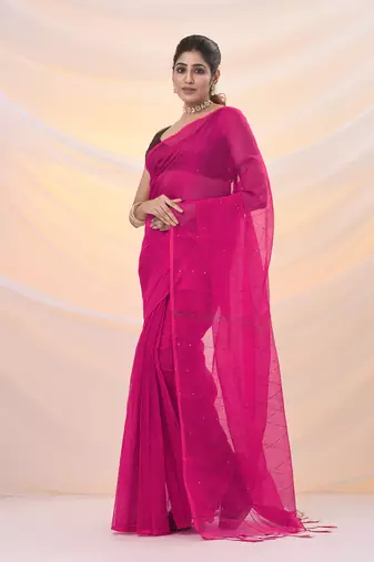 Pink cotton blend saree with sequin work