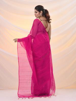 Pink cotton blend saree with sequin work 3