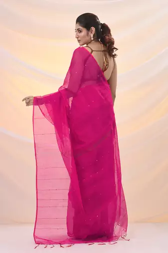 Pink cotton blend saree with sequin work