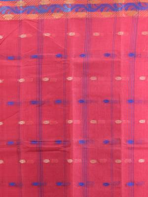 Punch pink pure cotton tant saree with woven designs 4