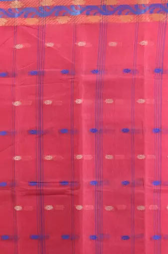 Punch pink pure cotton tant saree with woven designs