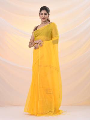 Yellow cotton blend saree with sequin work 2