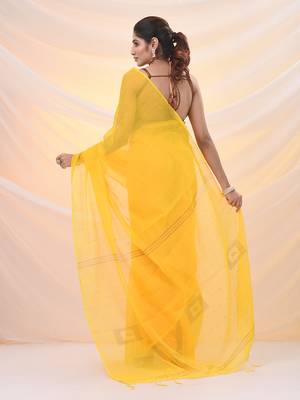 Yellow cotton blend saree with sequin work 3