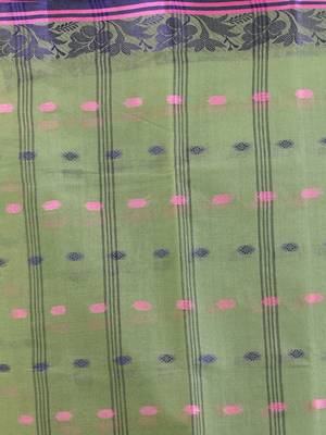 Pistachio green pure cotton tant saree with woven designs 4