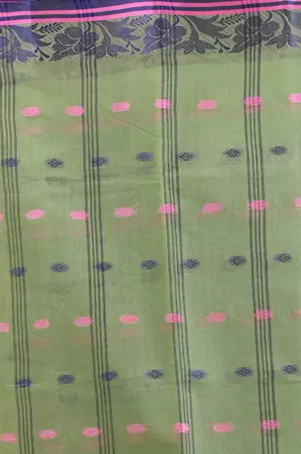 Pistachio green pure cotton tant saree with woven designs