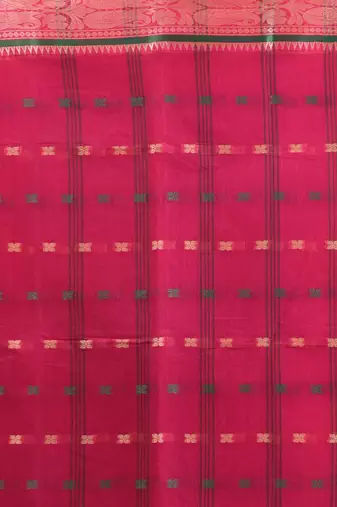 Fuchsia pure cotton tant saree with woven designs
