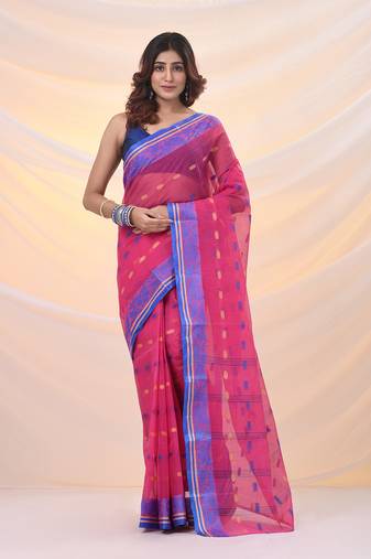 Violet pure cotton tant saree with woven designs