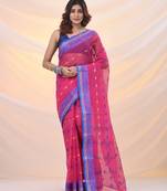Violet pure cotton tant saree with woven designs