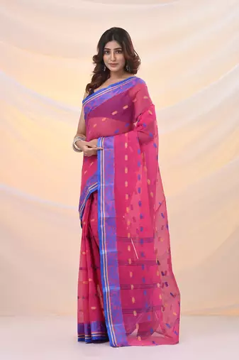 Violet pure cotton tant saree with woven designs