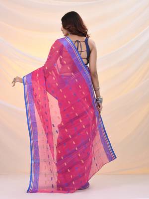 Violet pure cotton tant saree with woven designs 3