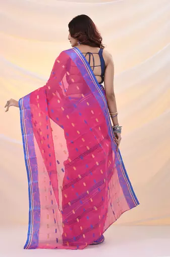 Violet pure cotton tant saree with woven designs