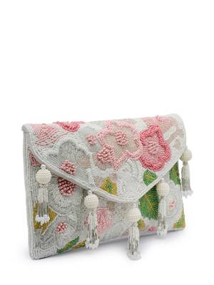 white & multi floral embellished cotton canvas sling bag 11