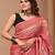 Peach hand block printed with natural dye cotton silk saree with blouse piece