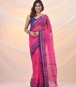 Violet pure cotton tant saree with woven designs