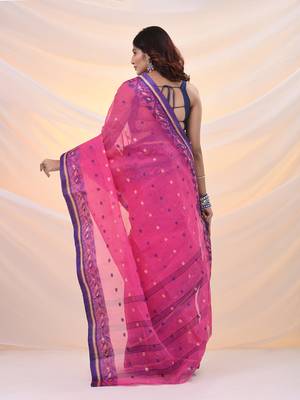 Violet pure cotton tant saree with woven designs 3