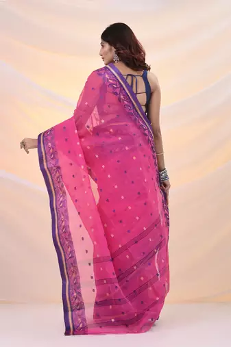 Violet pure cotton tant saree with woven designs