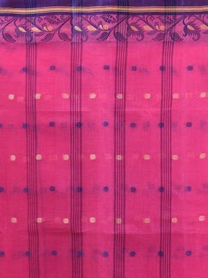 Violet pure cotton tant saree with woven designs 4