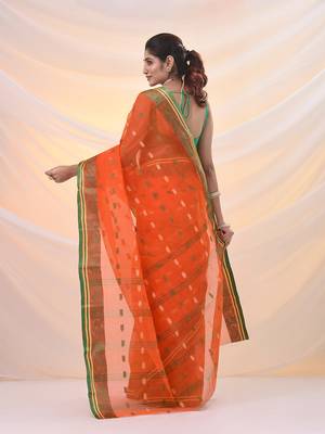Orange pure cotton tant saree with woven designs 3