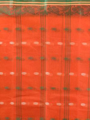 Orange pure cotton tant saree with woven designs 4