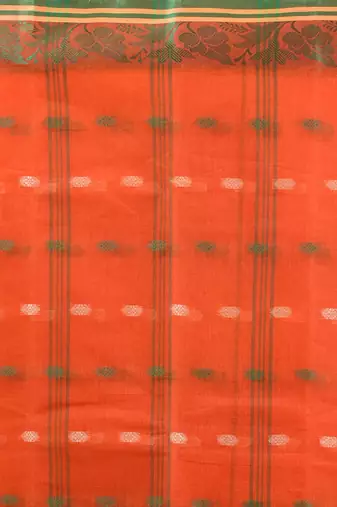 Orange pure cotton tant saree with woven designs