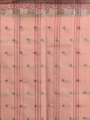 Beige pure cotton tant saree with woven designs 4