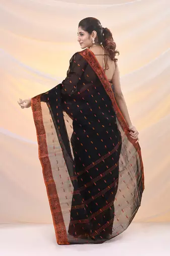 Black pure cotton tant saree with woven designs