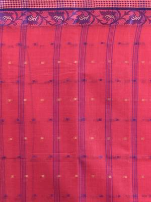 Punch pink pure cotton tant saree with woven designs 4
