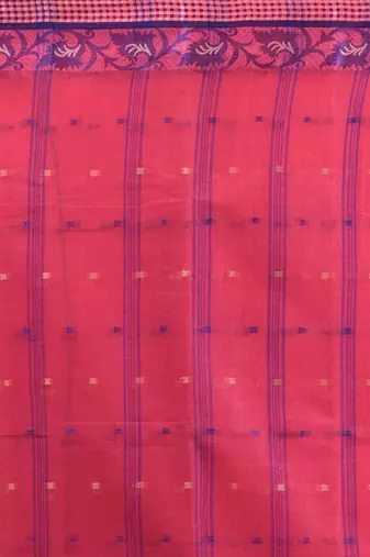Punch pink pure cotton tant saree with woven designs