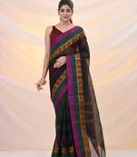 Forest green pure cotton tant saree with woven designs