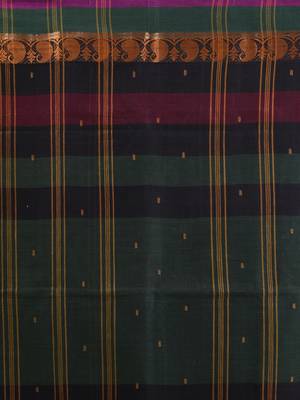 Forest green pure cotton tant saree with woven designs 4