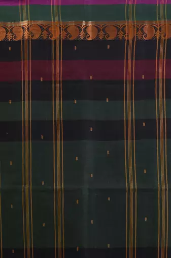 Forest green pure cotton tant saree with woven designs