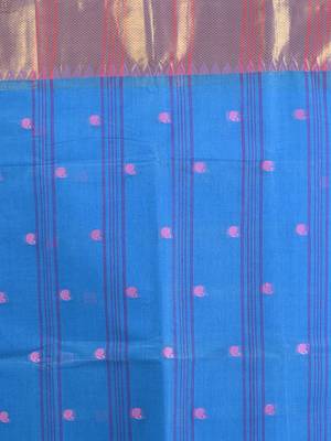 Sky blue pure cotton tant saree with zari border 4