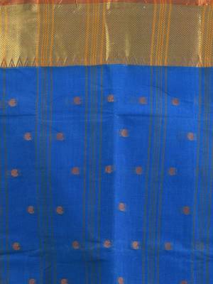 Sapphire blue pure cotton tant saree with zari border 4