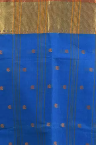 Sapphire blue pure cotton tant saree with zari border