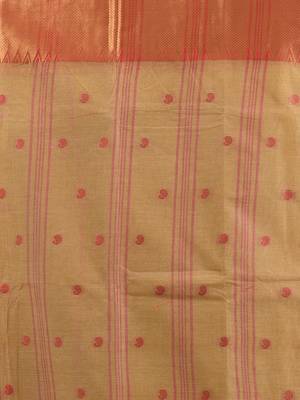 Dark beige pure cotton tant saree with zari border 4