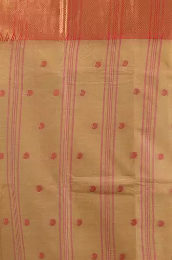 Dark beige pure cotton tant saree with zari border
