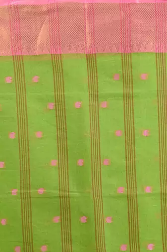 Parrot green pure cotton tant saree with zari border