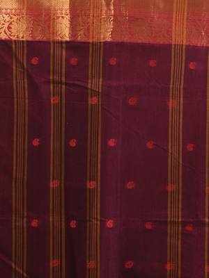 Dark red pure cotton tant saree with zari border 4