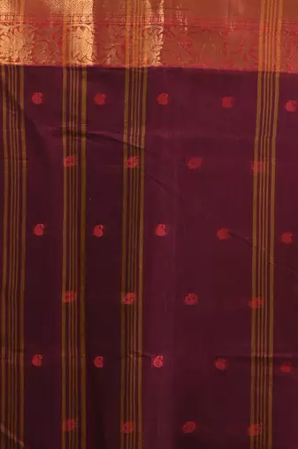 Dark red pure cotton tant saree with zari border