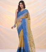 Light beige pure cotton tant saree with woven designs